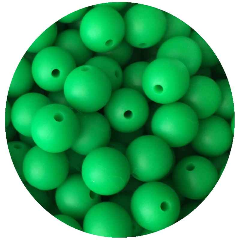 Lot de 5 perles en silicone vert herbe de 15mm avec trou de 2mm
