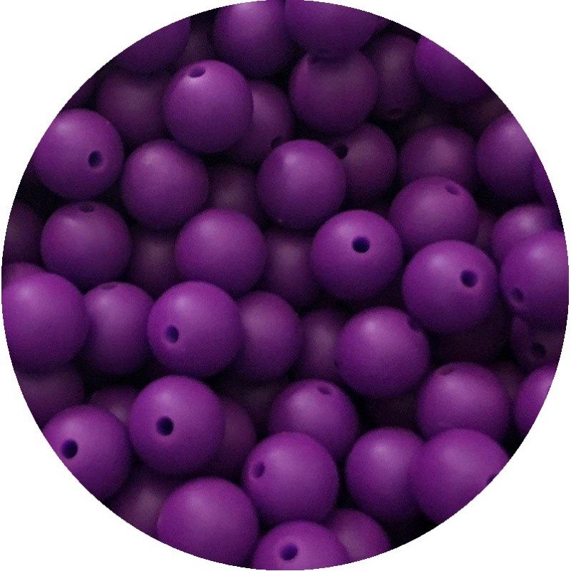 Lot de 10 perles en silicone violet foncé de 9mm avec trou de 2mm