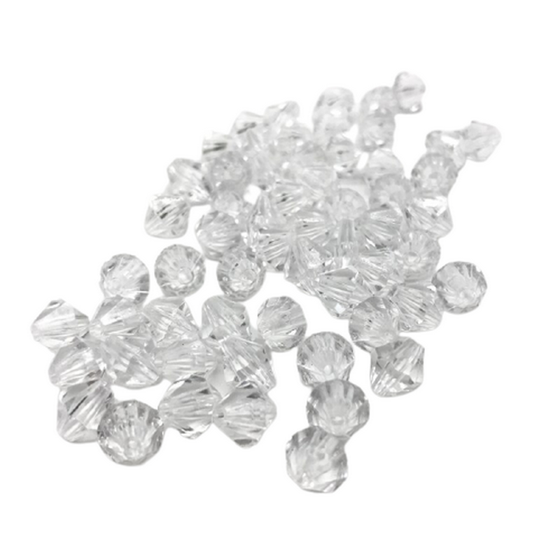 Lot de 20 perles acryliques transparentes 6mm x 6mm, idéales pour intercaler - Toupie Bicone avec trou de 1,2