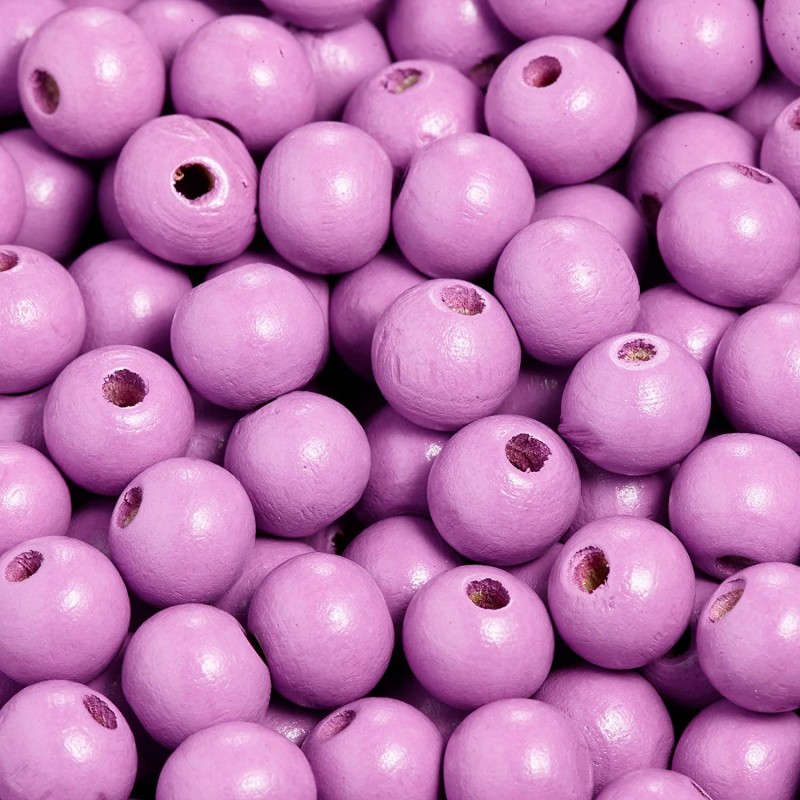 Lot de 20 perles en bois de 10mm, teinte violette claire - idéales pour vos créations DIY
