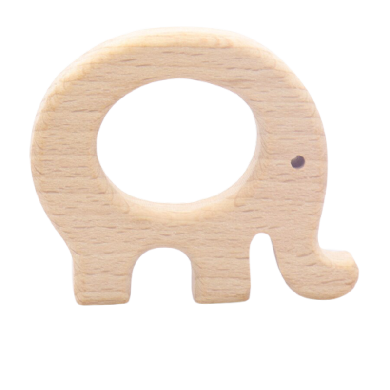 Anneau de dentition éléphant en bois naturel - 67x56mm - trou de 26x34mm - épaisseur 10mm - quantité 1