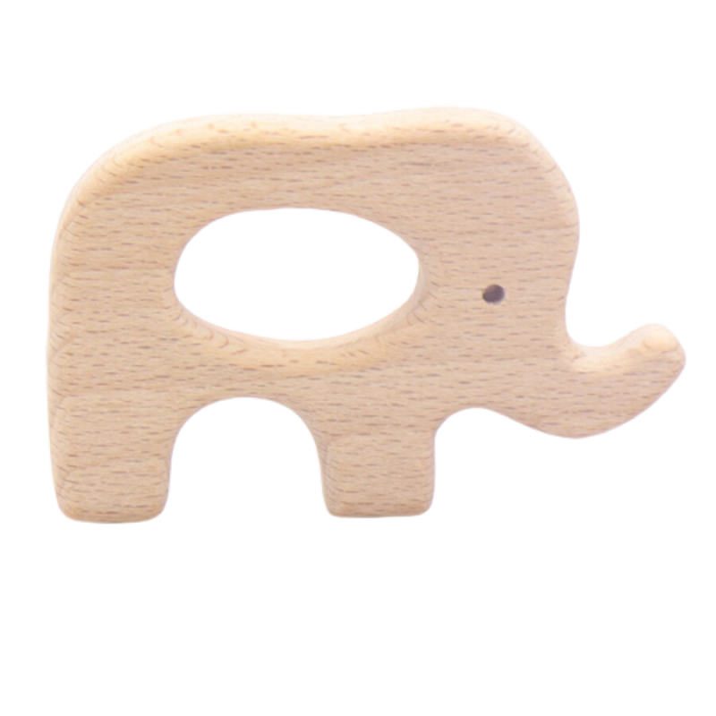 Anneau de dentition éléphant en bois naturel - 70x50mm, trou de 25x35mm - qualité supérieure