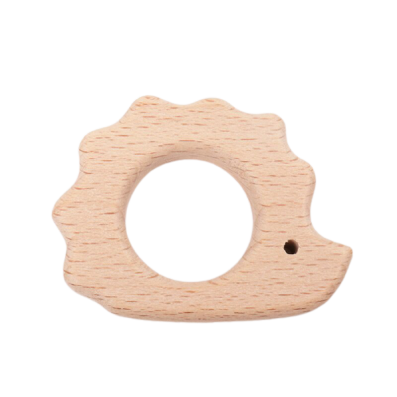 Anneau de dentition en bois naturel en forme dhérisson - 60x46mm avec un trou de 25mm - épaisseur de 10mm - 