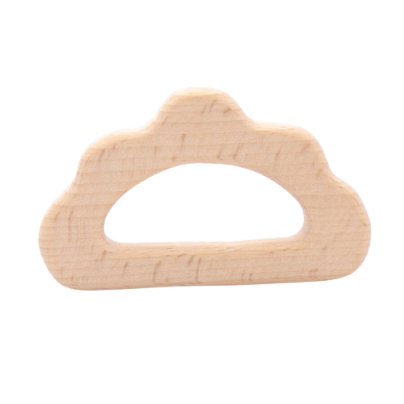 Anneau de dentition en bois naturel nuage - 85x50mm, idéal pour bébé - 1 pièce avec trou de 55x24mm