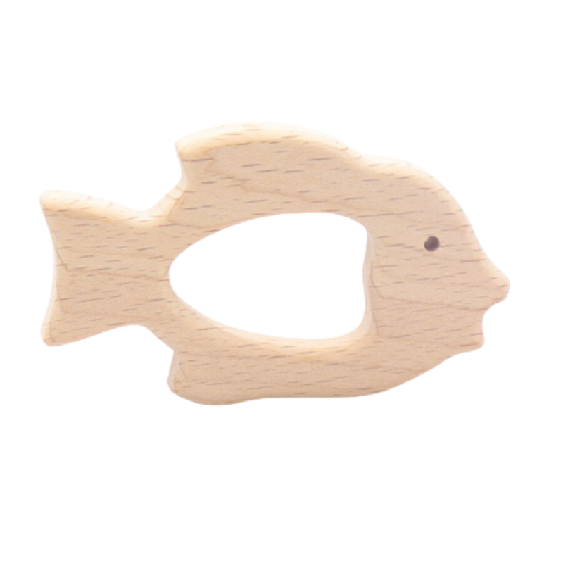 Anneau de dentition en bois naturel en forme de poisson - 83x50mm avec un trou de 35x25mm - idéal pour soulag