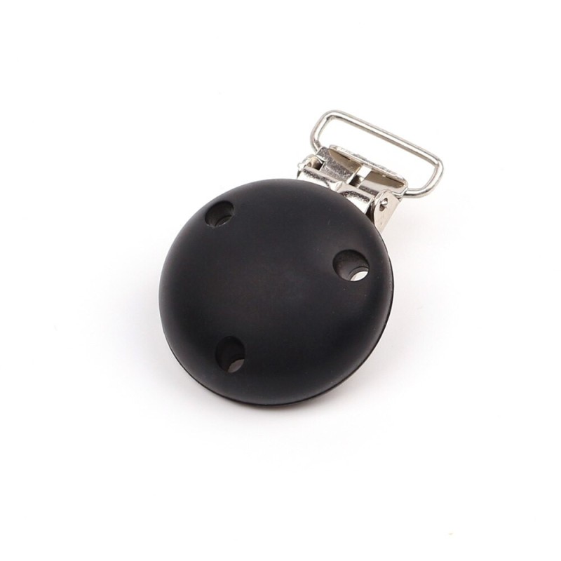 Attache-tétine en silicone noir rond - 1 pièce, 3,5cm de taille et 5cm de longueur
