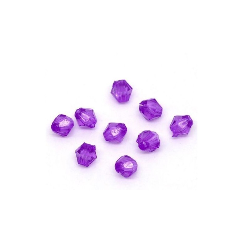 Lot de 100 ou 200 perles bicone toupie en acrylique violet 4mm avec trou de 1mm - idéal pour bijoux et loisir
