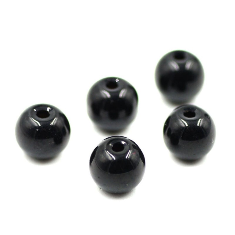 Lot de 30 perles en verre noir brillant de 6mm pour vos créations - trou de 1mm - qualité supérieure.