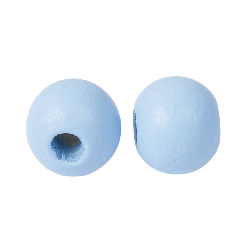 Lot de 20 perles en bois bleu clair 10mm avec trou 3mm pour DIY - Qualité supérieure