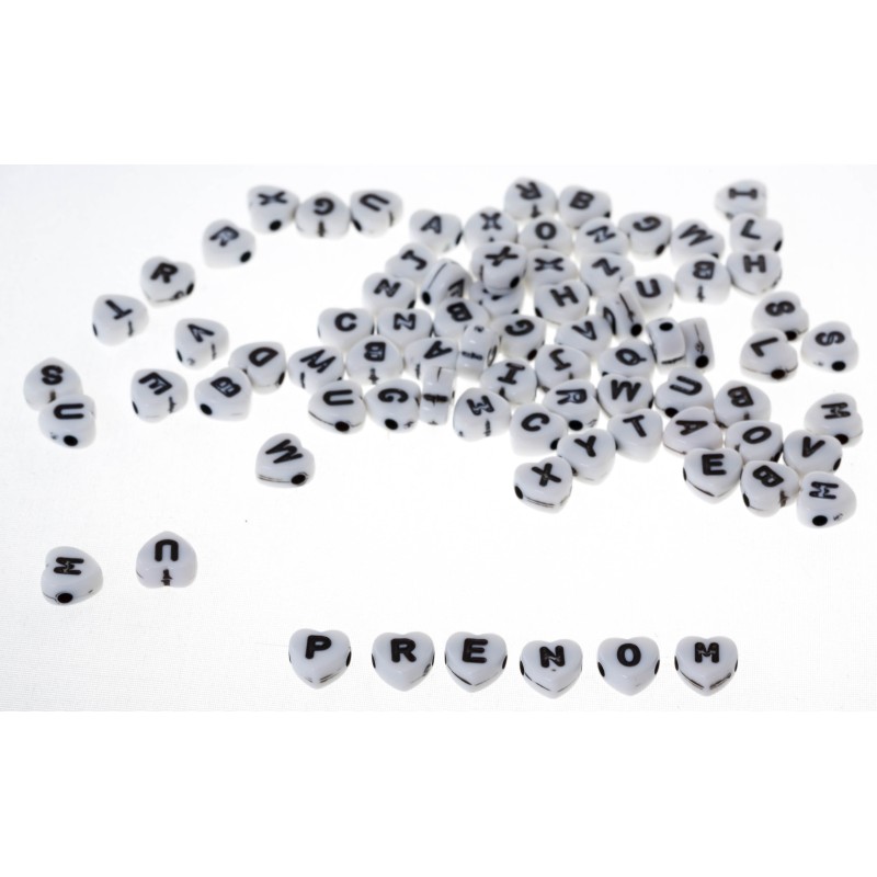Lot de 200 perles coeur alphabet en acrylique blanc 7mm avec lettres aléatoires - idéal pour bijoux DIY - tr